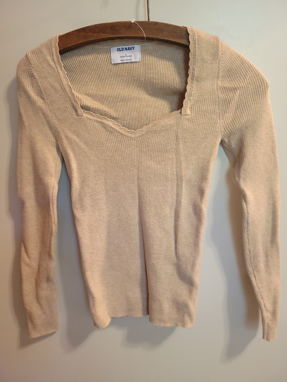 New Old Navy Sweetheart Long Sleeve Ribbed Oatmeal Beige Top Small